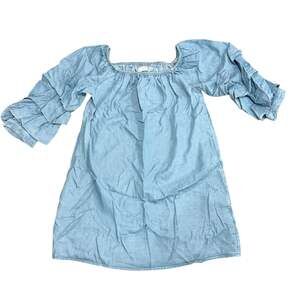 Zara Premium Denim Collection Shoulder Mini Dress with Tiered Ruffle Sleeves
